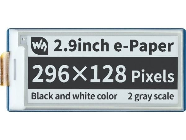 Waveshare E-paper E-Ink Display - 2,9'' 296x128px - SPI - svart og hvit - for Raspberry Pi Pico - Waveshare 19408}