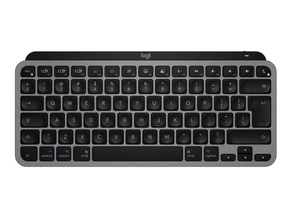 Logitech Master MX Keys Mini For Mac, Langaton, Bluetooth, Näppäimen saksikytkin, QWERTY, LED, musta, Harmaa