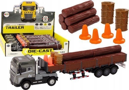 LeanToys lastebil med tre TIR tilhenger 1:24 vedlaster lyder lys
