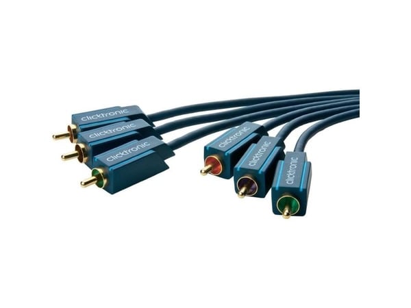 ClickTronic 10m YUV Component, 10 m, 3 x RCA, Gull, Blå, Hankjønn/hankjønn