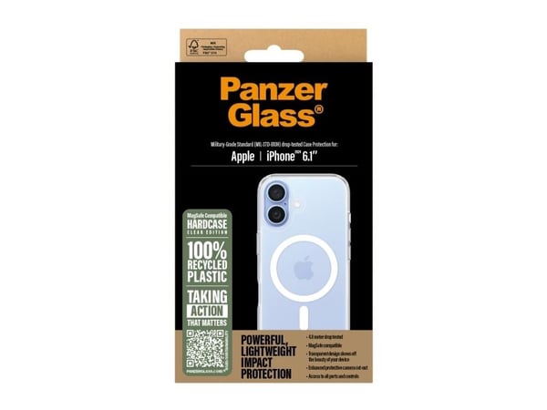 PanzerGlass ® HardCase Transparent w. White MagSafe iPhone 16, Suojus, Apple, Apple - iPhone 16, Läpinäkyvä