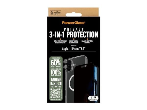 PanzerGlass ® 3-in-1 Privacy Protection Pack iPhone 16 Plus, Apple, Apple - iPhone 16 Plus, kuivakäyttöinen, naarmuuntumaton, iskunkestävä, läpinäk...