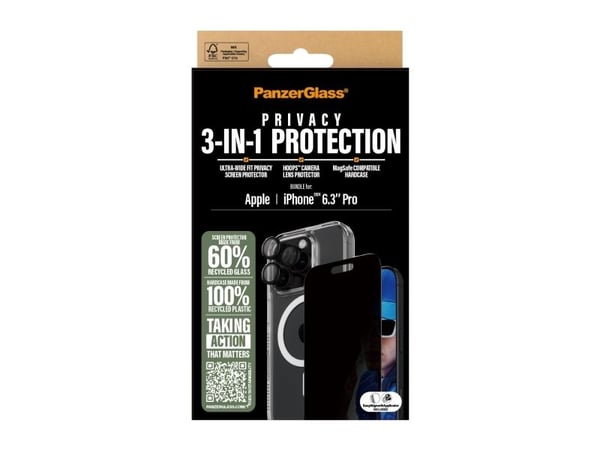 PanzerGlass ® 3-in-1 Privacy Protection Bundle iPhone 16 Pro, Apple, Apple - iPhone 16 Pro, Tørr påføring, Ripebestandig, Sjokkresistent, Gjennomsi...