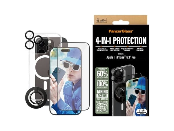 PanzerGlass ® 4-in-1 Protection Bundle iPhone 16 Pro, Apple, Apple - iPhone 16 Pro, Tørr påføring, Ripebestandig, Sjokkresistent, Gjennomsiktig, 1 ...