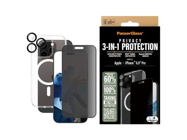 PanzerGlass ® 3-in-1 Privacy Protection Bundle iPhone 16 Pro Max, Apple, Apple - iPhone 16 Pro Max, Tørr påføring, Ripebestandig, Sjokkresistent, G...