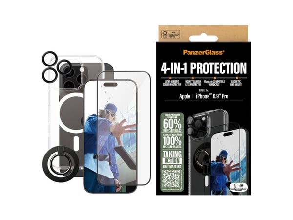 PanzerGlass - 4-in-1 Pack - baksidedeksel for mobiltelefon - ultra-bred passform - MagSafe-samsvar - resirkulert plast - med Skjermbeskytter, linse...