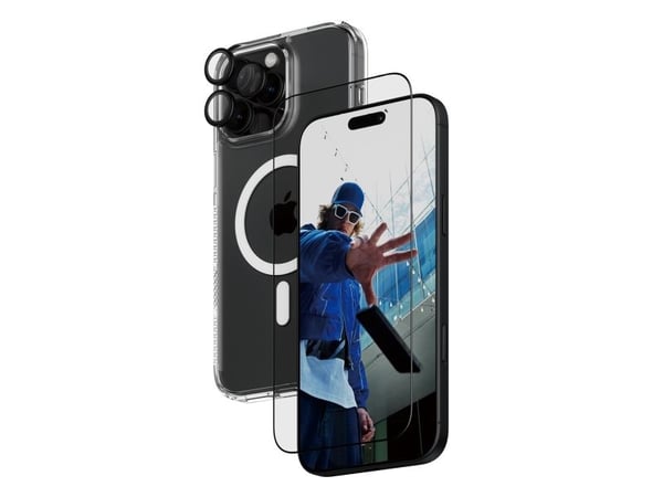 PanzerGlass ® 3-in-1-suojapakkaus iPhone 16 Pro Max, Apple, Apple - iPhone 16 Pro Max, kuivakäyttöinen, naarmuuntumaton, iskunkestävä, läpinäkyvä, ...