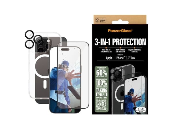 PanzerGlass ® 3-in-1 Protection Bundle iPhone 16 Pro Max, Apple, Apple - iPhone 16 Pro Max, Tørr påføring, Ripebestandig, Sjokkresistent, Gjennomsi...