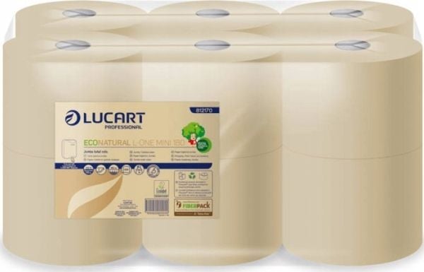 Karen Lucart EcoNatural L-ONE Mini - jumbo toapapper, centralt dispenserat, 2-lagers, 180 m, cellulosa Fiberpack - 12 rullar