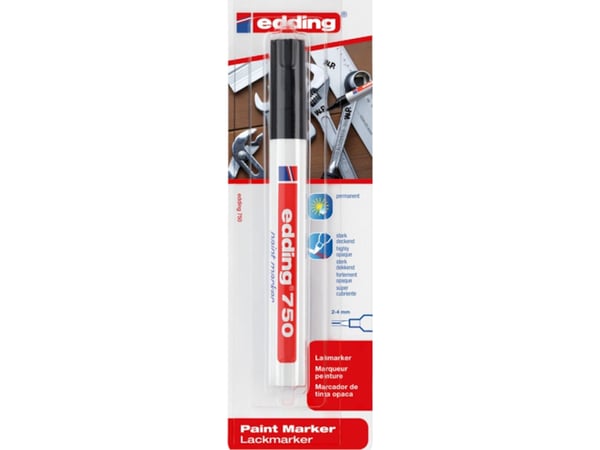 Edding 750, Musta, Musta, Valkoinen, 1 väriä, Pyöreä pää, Pyöreä, 2 mm