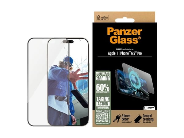 PanzerGlass Gaming - Skjermbeskyttelse for mobiltelefon - ultrabred passform - glass - rammefarge svart - for Apple iPhone 16 Pro Max