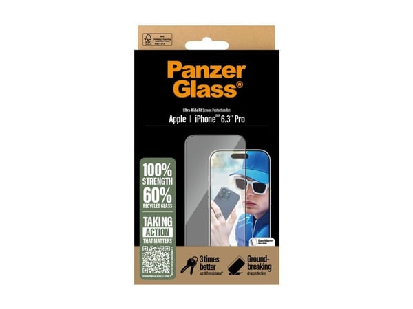 PanzerGlass - Skjermbeskyttelse for mobiltelefon - ultrabred passform - glass - rammefarge svart - for Apple iPhone 16 Pro