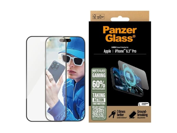 PanzerGlass - Skjermbeskyttelse for mobiltelefon - gaming, ultra-bred passform - glass - rammefarge svart - for Apple iPhone 16 Pro