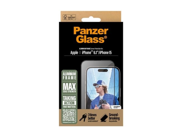 PanzerGlass - Skjermbeskyttelse for mobiltelefon - ultrabred passform - glass - rammefarge svart - for Apple iPhone 16