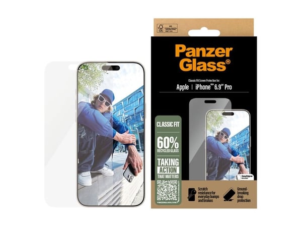 PanzerGlass - Skjermbeskyttelse for mobiltelefon - klassisk passform - glass - rammefarge transparent - for Apple iPhone 16 Pro Max