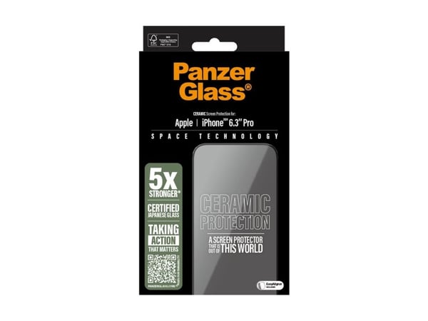 PanzerGlass Ceramic Protection - Skjermbeskyttelse for mobiltelefon - ultrabred passform - glass - rammefarge svart - for Apple iPhone 16 Pro
