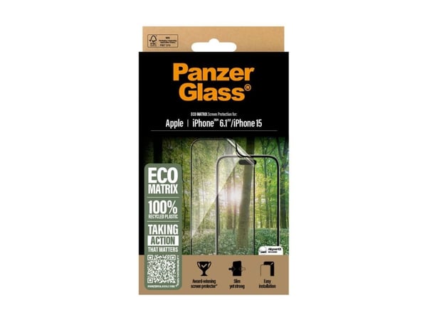 PanzerGlass - Skjermbeskyttelse for mobiltelefon - ultrabred passform - film - rammefarge svart - for Apple iPhone 15, 16