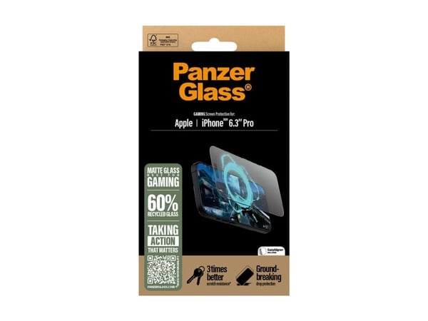 PanzerGlass - Skjermbeskyttelse for mobiltelefon - gaming, ultra-bred passform - glass - rammefarge svart - for Apple iPhone 16 Pro