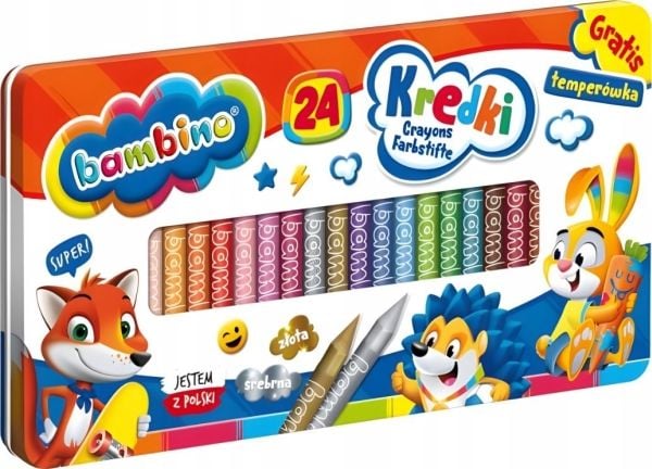 BAMBINO fargestifter 24 farger metallboks + sliper ANIMALS
