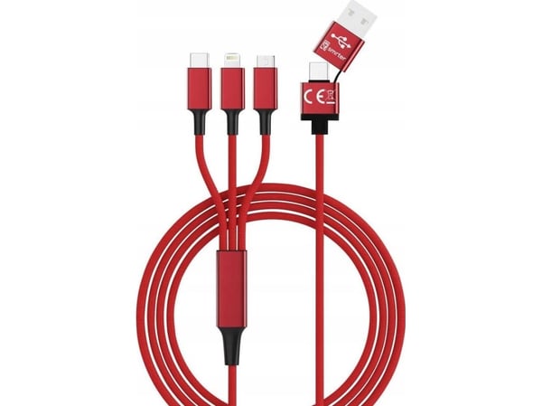 Smrter Hydra ULTRA 5-i-1 nylon-ladekabel, 120 cm, rød retail