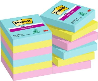 3M Tarralaput 47.6x47.6mm värilliset Post-it 90 arkkia 12 lehden pakkaus ( 7100290180 )