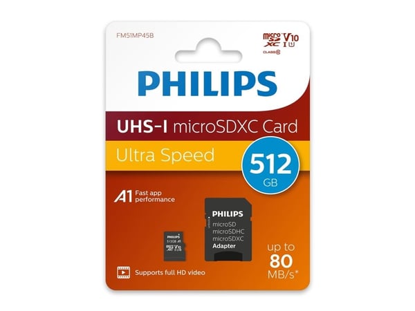 Philips FM25MP45B/00, 256 GB, MicroSDHC, klasse 10, UHS-I, 80 MB/s, 30 MB/s