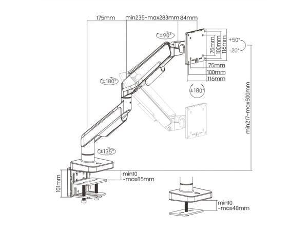 ROLINE LCD-arm, bordfeste, gassfjær, 5 ledd, maks 20 kg (17.03.1108)