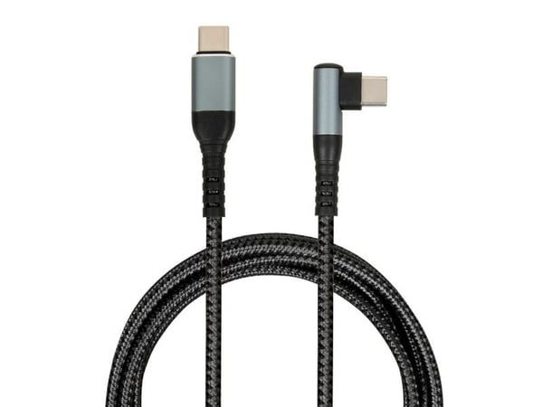 iBOX - USB-kabel - USB-C (hann) rett til USB-C (hann) vinklet - USB 2.0 - 20 V - 5 A - 2 m - USB Power Delivery (100 W) - grå, svart