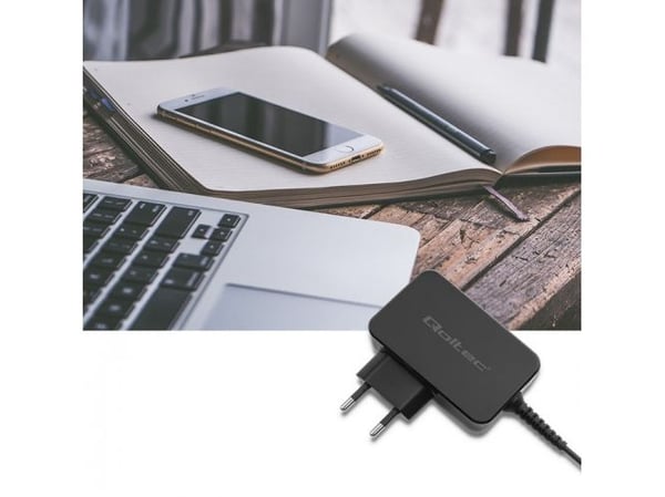 Qoltec 65W nettlader | 5-20V | 3-3,25A | USB type C | PD | Svart