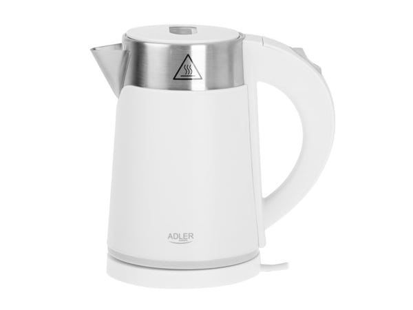 Adler AD 1372W, 0,6 l, 800 W, Metallisk, Hvit, Polypropylen (PP), Rustfritt stål, Vannivåindikator, Trådløs