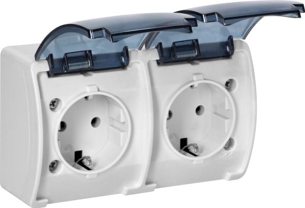 Orno Lizdas dubbeluttag 2x2P+Z Schuko AQUATIC, IP44 - vit/askdämpad