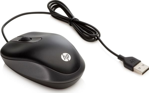 HP USB Travel Mouse, Ambidextrous, Optical, USB Type-A, 1000 DPI, Black