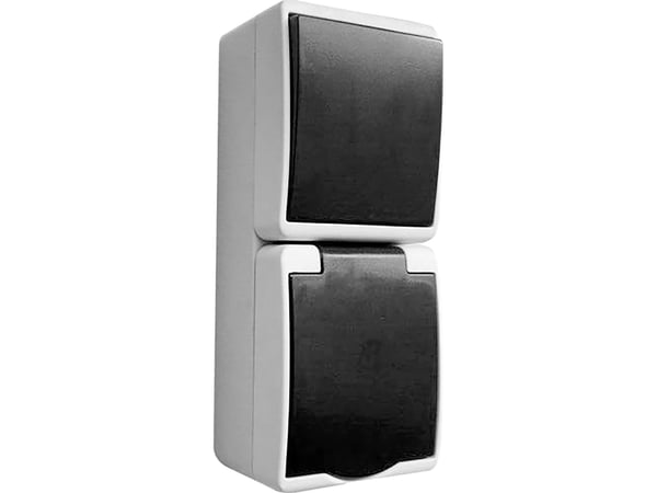 Orno koblingsboks Vienpolis bryter + stikkontakt 2P+Z Schuko AQUATIC MINI IP54 hvit-svart, 5 stk.