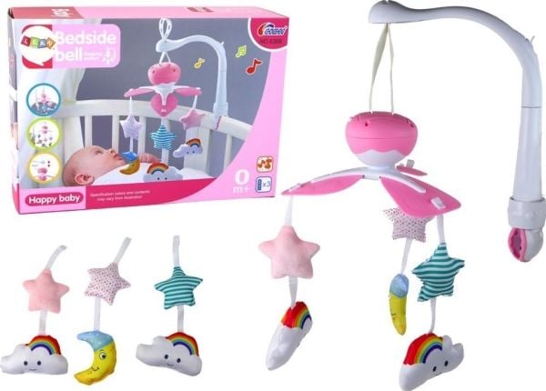 LeanToys karusell til sprinkelseng, lyd himmel, rosa