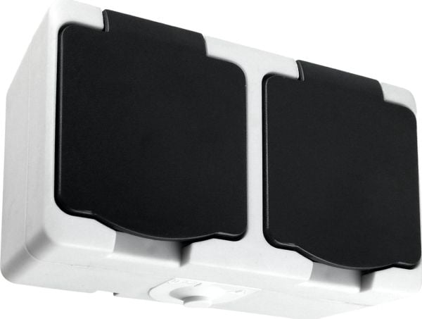 Orno Kaksoispistorasia 2x2P+Z Schuko AQUATIC MINI IP 54 Valkoinen-Musta, 5 kpl