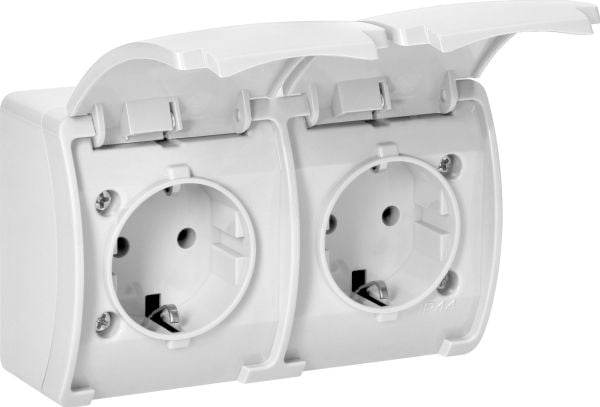ORNO dobbel stikkontakt 2x2P+Z Schuko Aquatic IP44 hvit