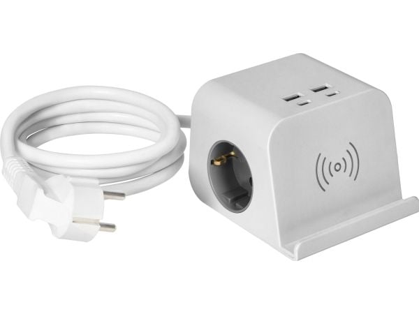 Orno Pöytäpistorasia, USB-laturi, ruuvikiinnike ja 1,4 m kaapeli, 2x2P+E (Schuko), 4xUSB, valkoinen
