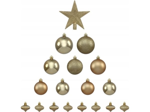 Fééric Lights og julegull julekuler med stjerne, 18 elementer Fééric Lights og julegull julekuler med stjerne, 18 elementer