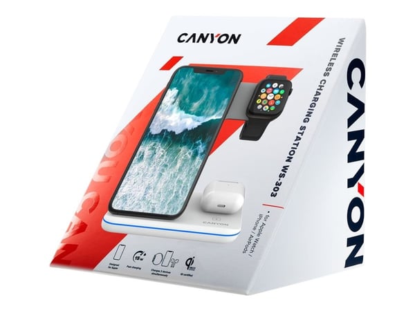 Canyon WS-303 - Trådlöst laddställ - 3-i-1 - 15 Watt - 2.7 A - Fast Charge - vit
