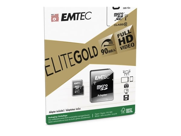 EMTEC Gold+ - Flashminnekort (SD-adapter inkludert) - 64 GB - Class 10 - microSD - gull