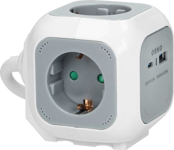 Orno Jatkojohto 4x2P+Z (Schuko), USB A+C laturi, pikalataus, 1,4m H05VV-F 3x1,5mm?, harmaa
