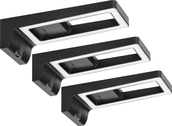 Orno ARTUS sett med 3 LED-lamper under skap - 3x3W, 3x225lm, 4000K, med berøringsbryter og USB, svart