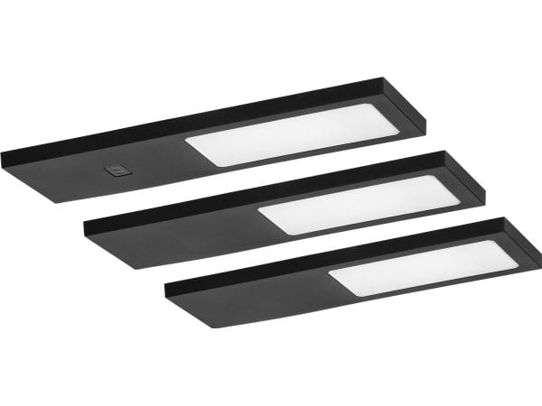 Orno PLANA sett med LED underskapbelysning, 3 stk 4W, 3x240lm, 4000K, med berøringsfri bryter, svart