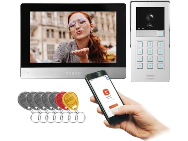 Orno GAYD videodörrtelefon för en- och tvåfamiljshus, 2-linjers, 8", Wi-Fi, pekskärm, 2MP Full HD, RFID, knappsats