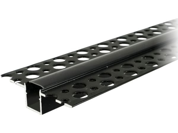 Orno aluminiumprofil for LED-lister, 2 m, innfelt i gips, sort matt, komplett 20 stk.