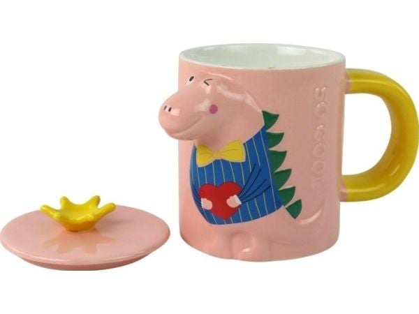 LeanToys kopp med lokk dinosaur rosa dinosaur 400 ml