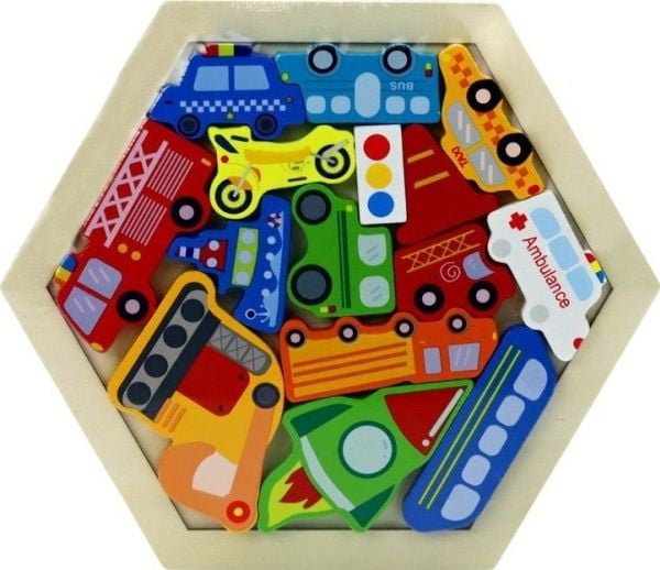 LeanToys Puslespill Jigsaw kjøretøy Rakett treklosser Fargerike 15 deler.