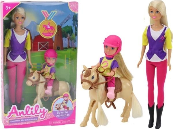 LeanToys dukkesett Anlily med barn og hest/ponni på hestegård