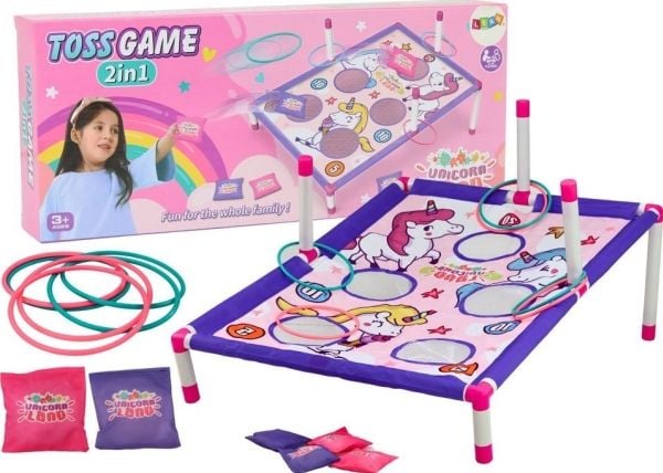 LeanToys Bag Toss Hoop peli 2-in-1 yksisarvinen lauta