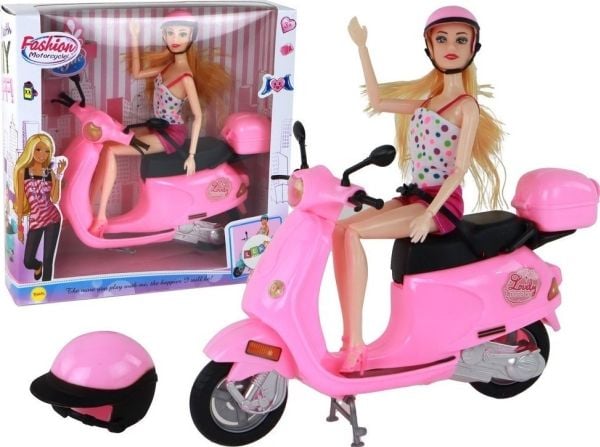 LeanToys dukke-sett på scooter - rosa bevegelige deler